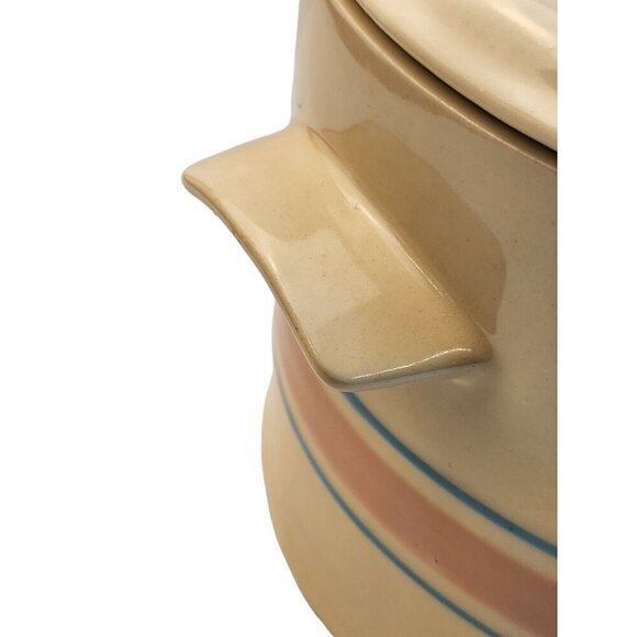 McCoy Pottery Blue Stripe Pink Band Bean Pot Casserole Dish Spoon Divot 0164 - Picture 15 of 16
